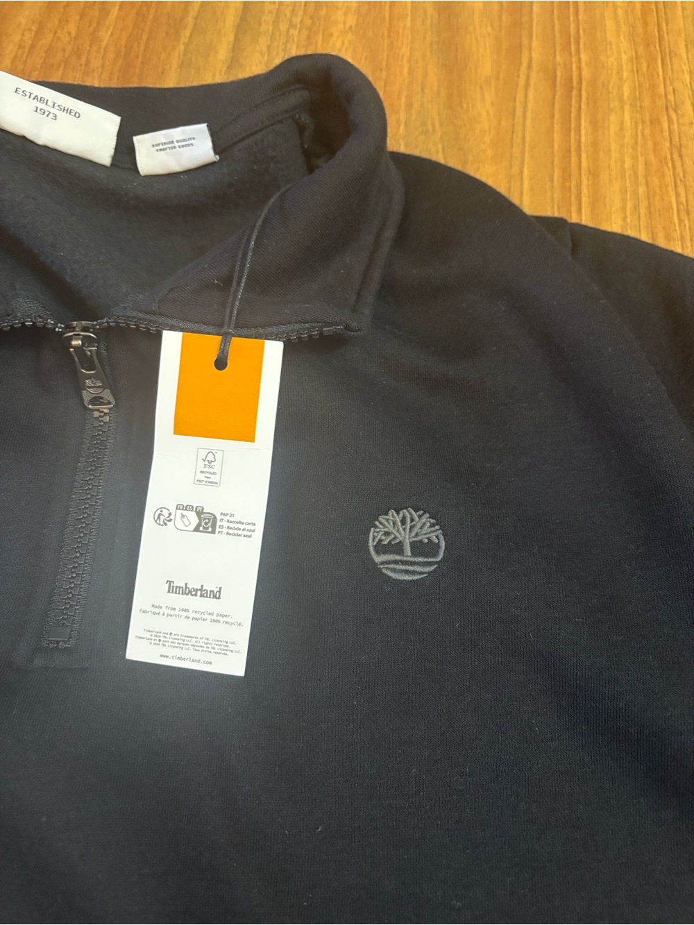 Timberland Men's Black Half-Zip Pullover Sweatshirt - Picture 2 of 4